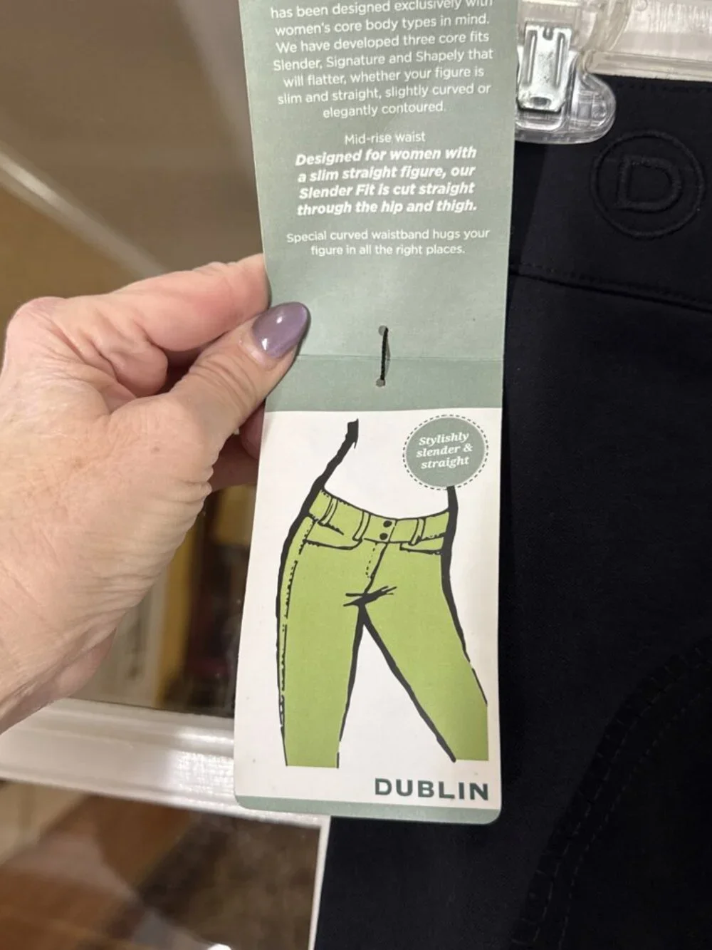 Dublin Riding Pants Wmn 24 Slender Black Solid Knee Patches Stretch Cotton NEW